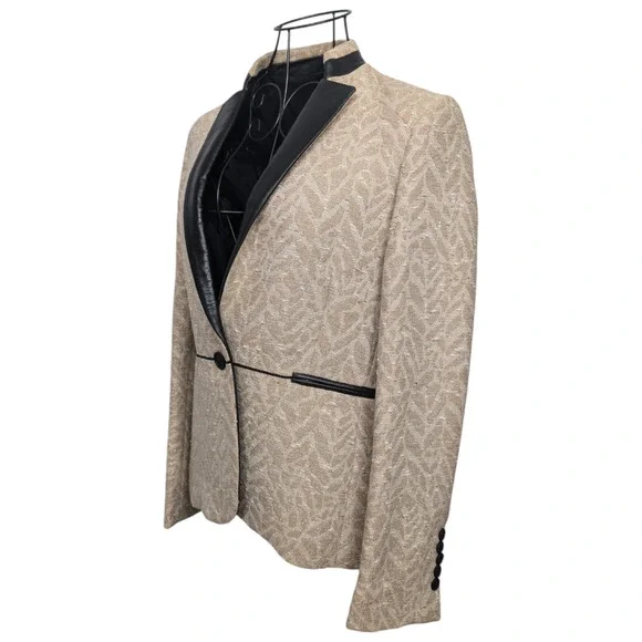 Zadig & Voltaire Victana Deluxe Metallic Jacquard Leather Trim Blazer Medium 38